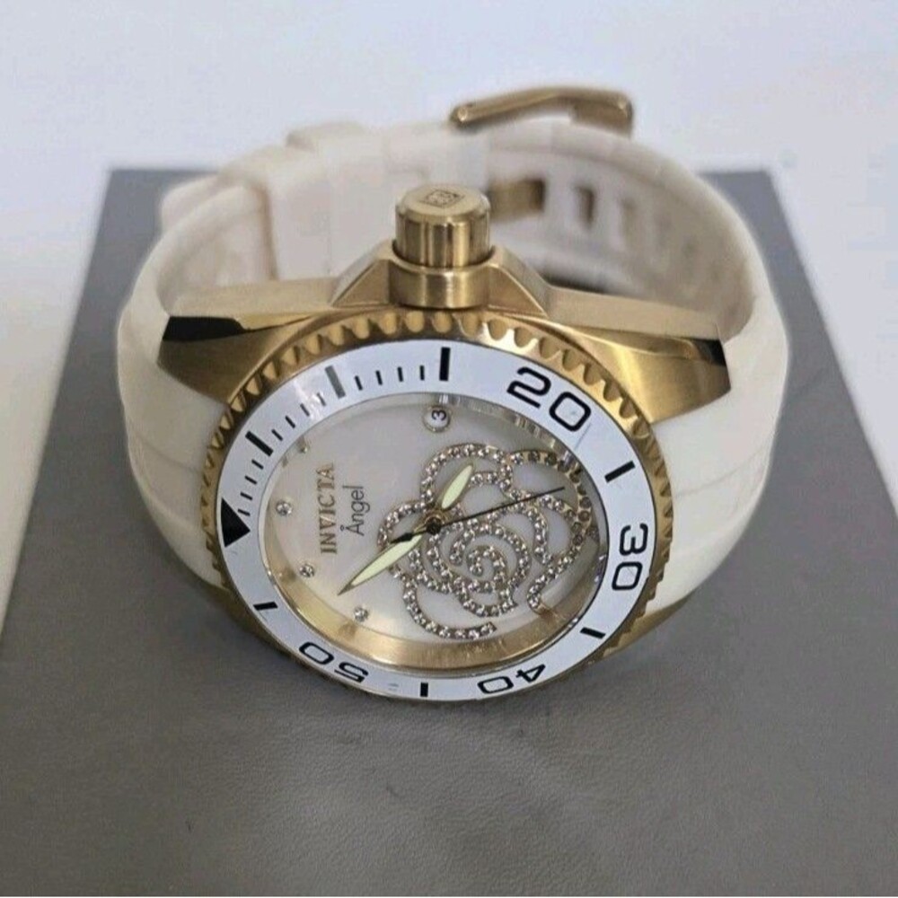 Invicta Angel MOP Dial White Silicone Ladies Watch 0488 Tested Working